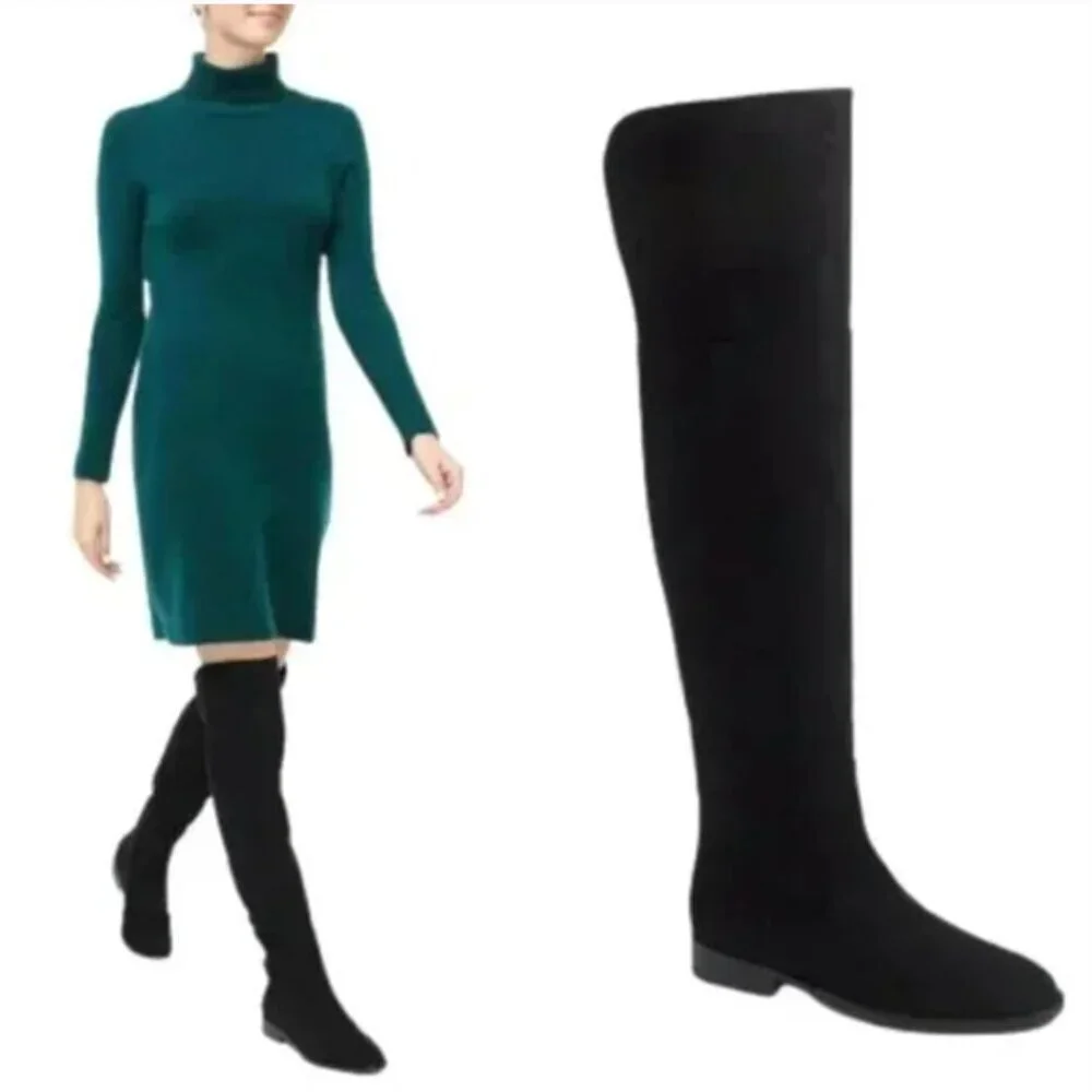 NEW JCREW Over the Knee Boots Womens 7 Black Micro Suede Tall Zipper Riding NWOB